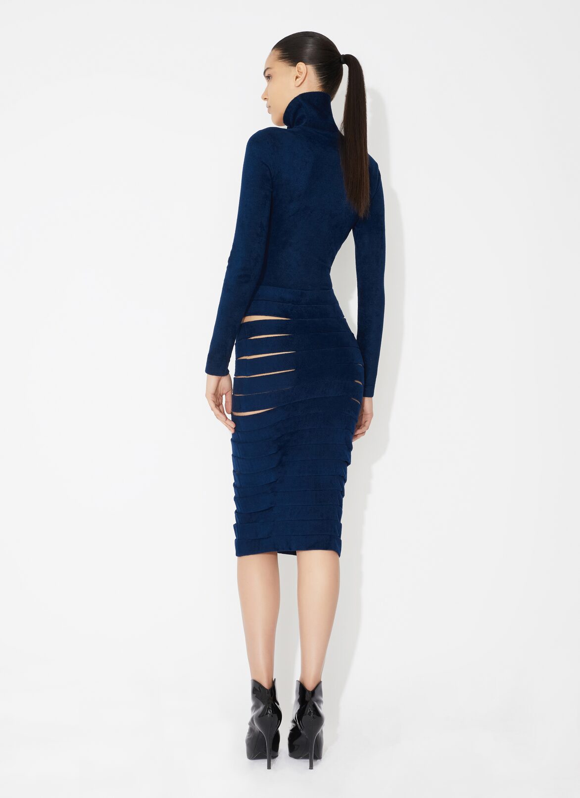 Velvet highneck body ALAÏA BLUE VELVET HIGHNECK BODY